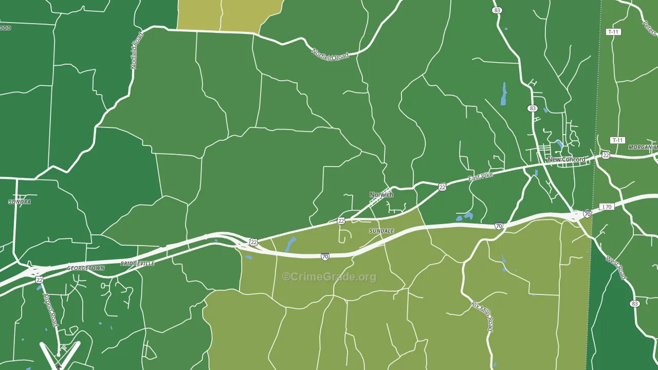 Norwich, OH Map of Vehicle Theft Rates