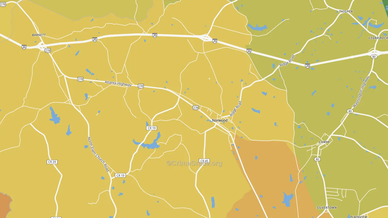 Norwood, GA Map of Vehicle Theft Rates