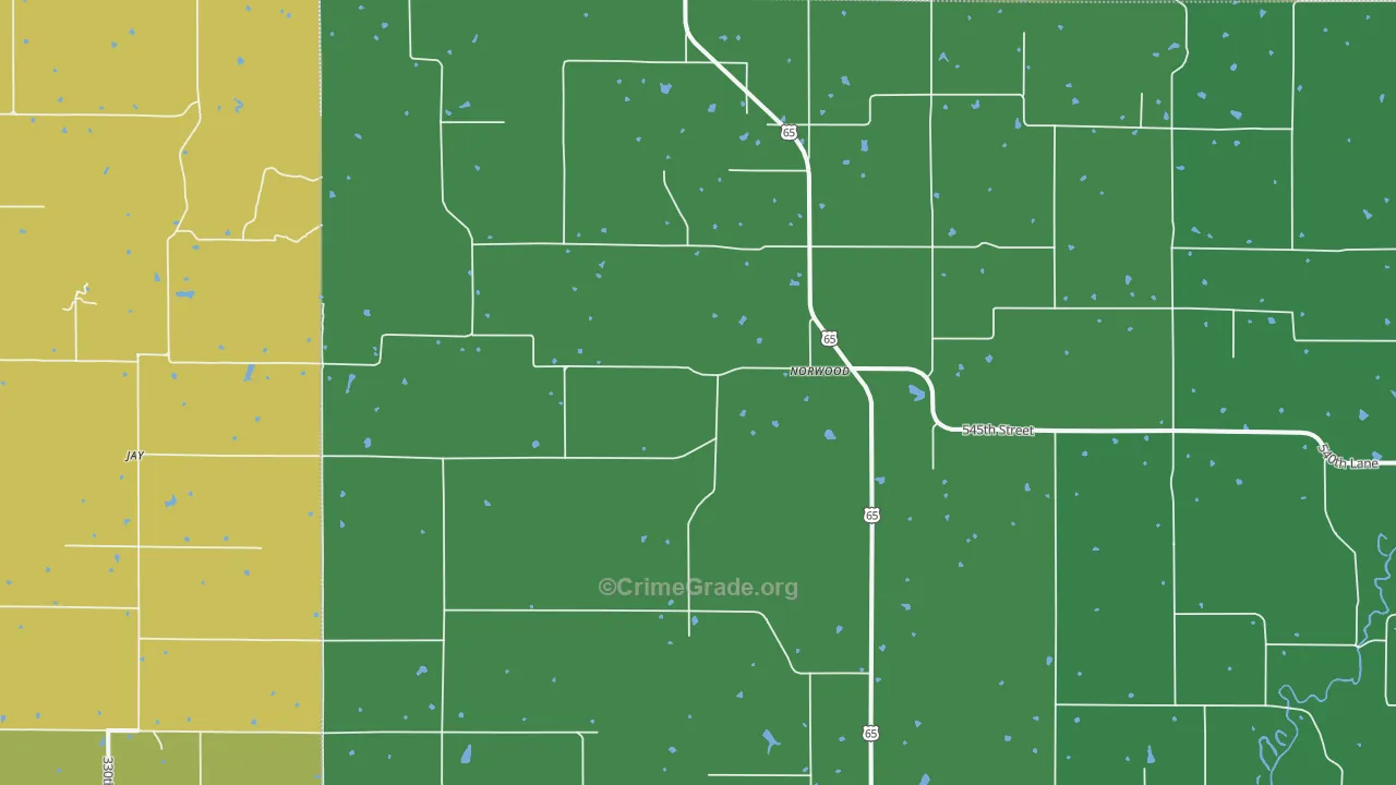 Norwood, IA Map of Vehicle Theft Rates