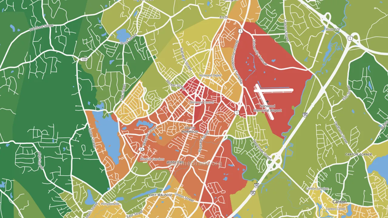 Norwood, MA Map of Vehicle Theft Rates