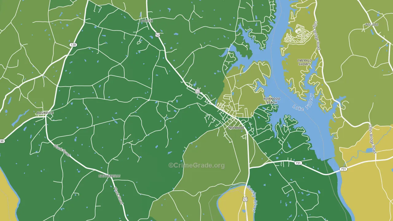 Norwood, NC Map of Vehicle Theft Rates