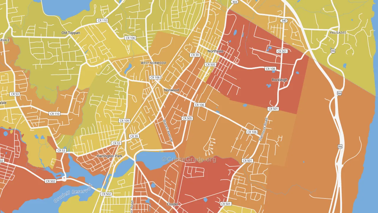 Norwood, NJ Map of Vehicle Theft Rates