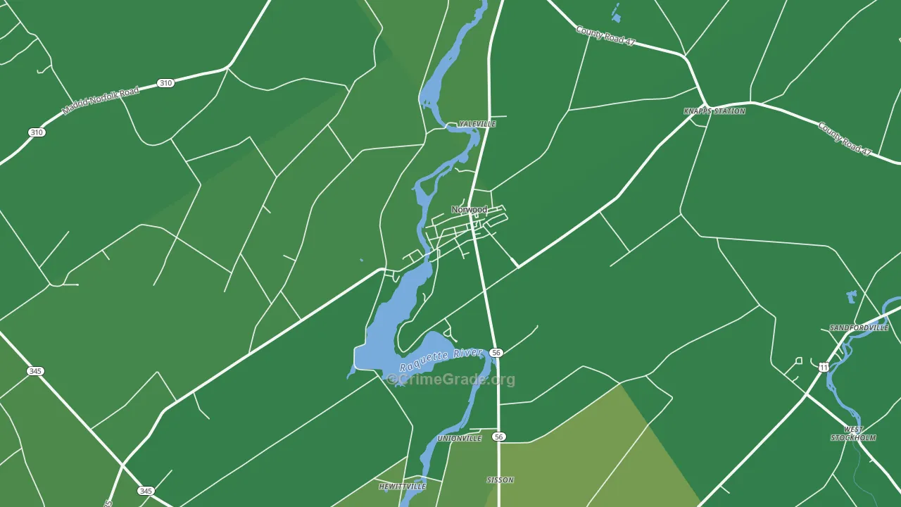 Norwood, NY Map of Vehicle Theft Rates