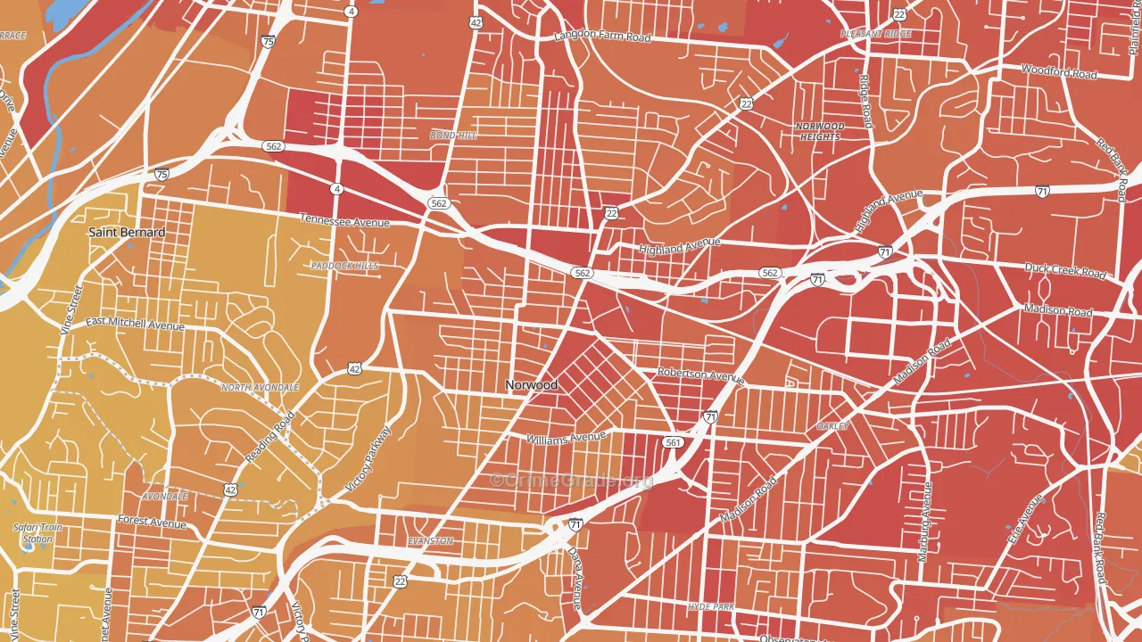 Norwood, OH Map of Vehicle Theft Rates