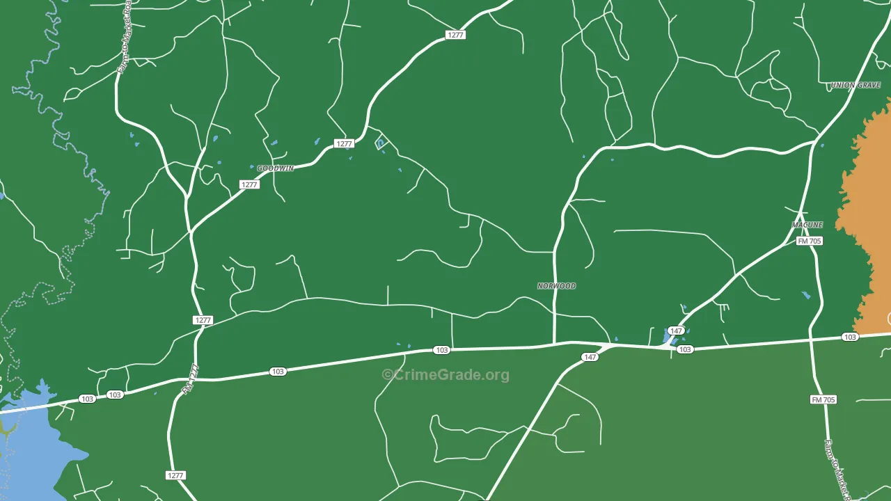 Norwood, TX Map of Vehicle Theft Rates