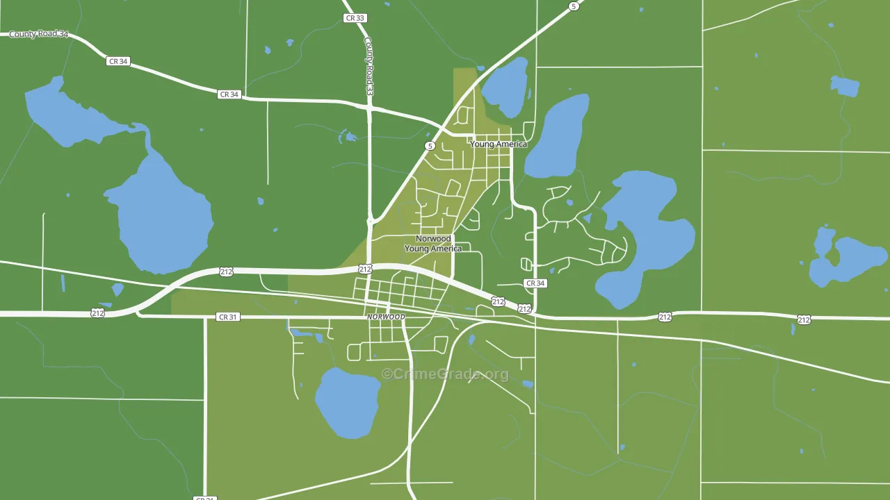 Norwood Young America, MN Map of Vehicle Theft Rates