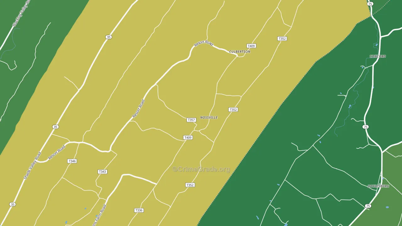 Nossville, PA Map of Vehicle Theft Rates