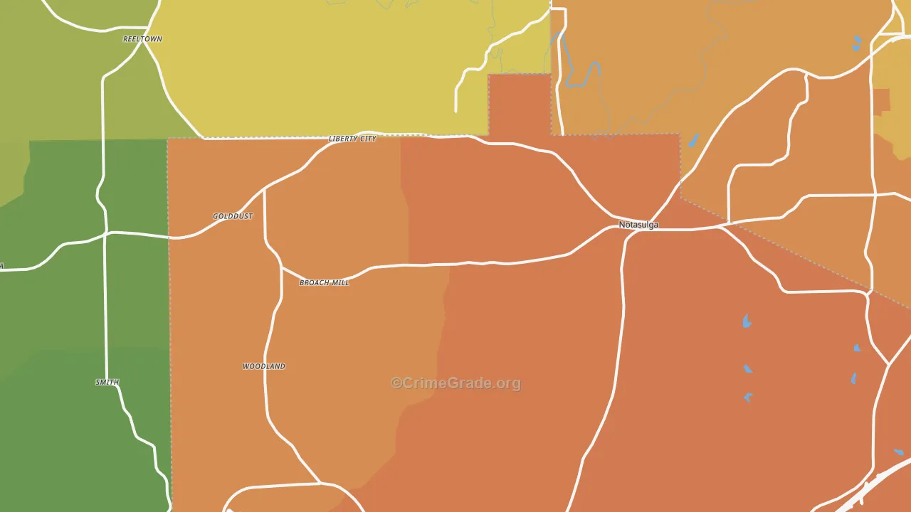 Notasulga, AL Map of Vehicle Theft Rates