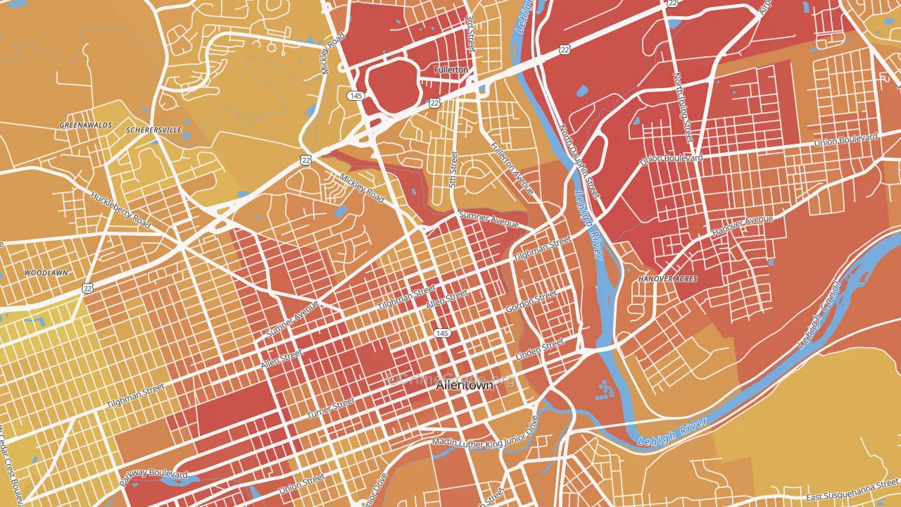 NoTi, Allentown, PA Map of Vehicle Theft Rates