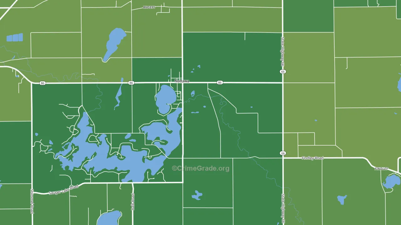 Nottawa, MI Map of Vehicle Theft Rates