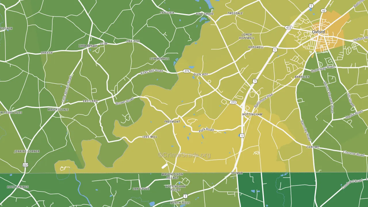 Nottingham, PA Map of Vehicle Theft Rates