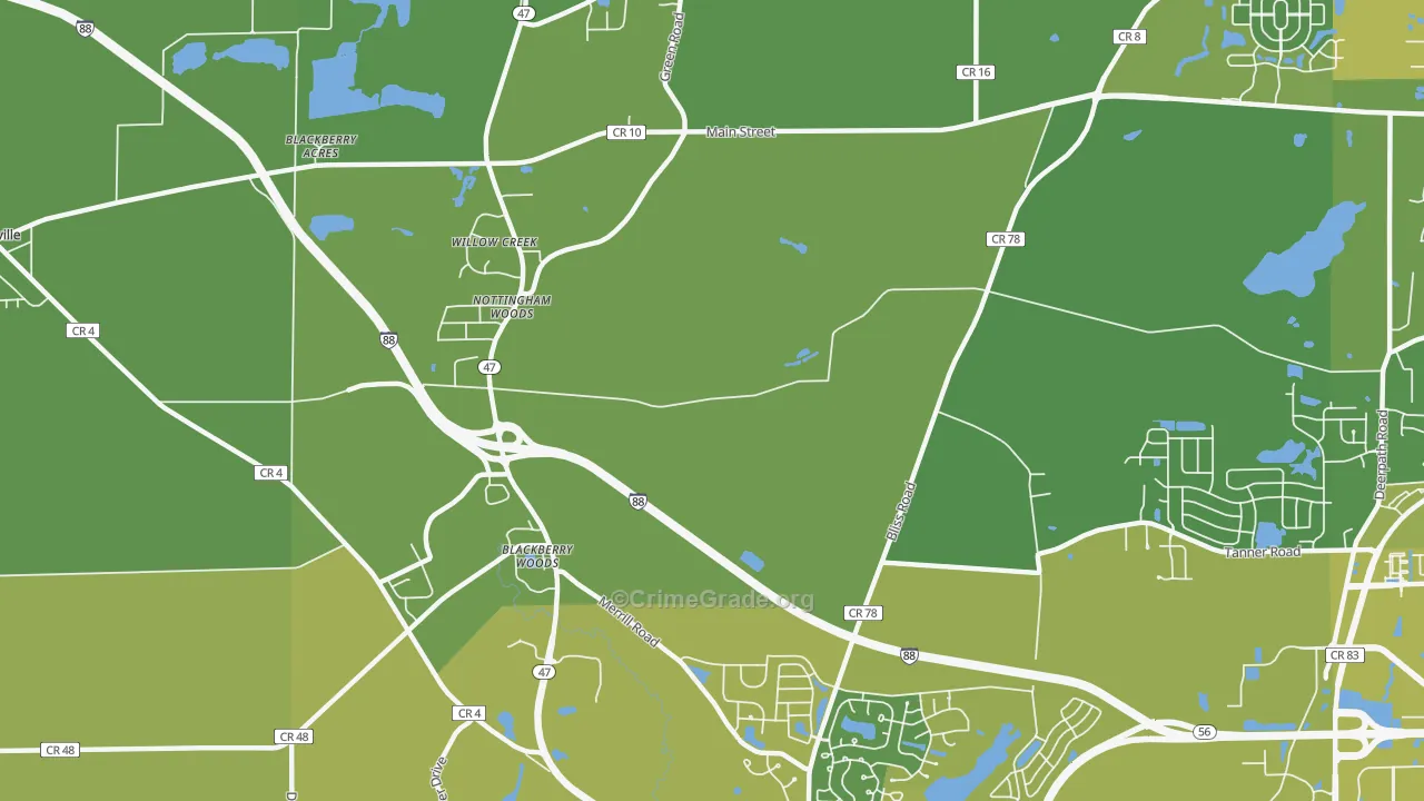 Nottingham Woods, IL Map of Vehicle Theft Rates