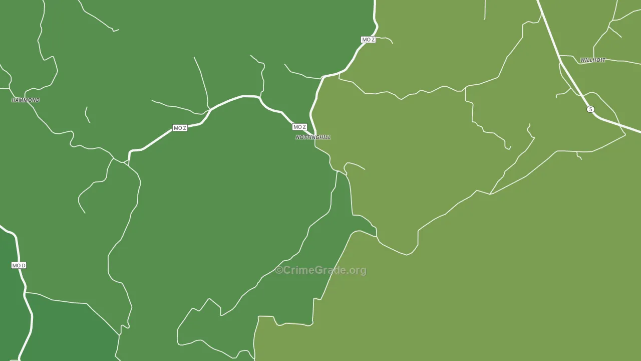 Nottinghill, MO Map of Vehicle Theft Rates