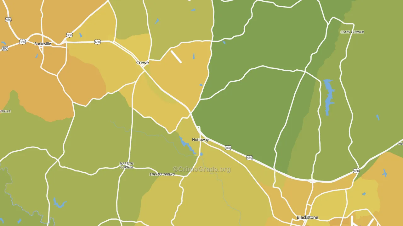 Nottoway County, VA Map of Vehicle Theft Rates