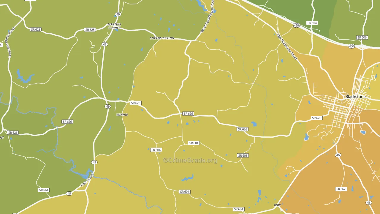 Nottoway, VA Map of Vehicle Theft Rates