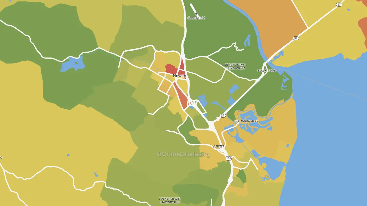 Novato, CA Map of Vehicle Theft Rates