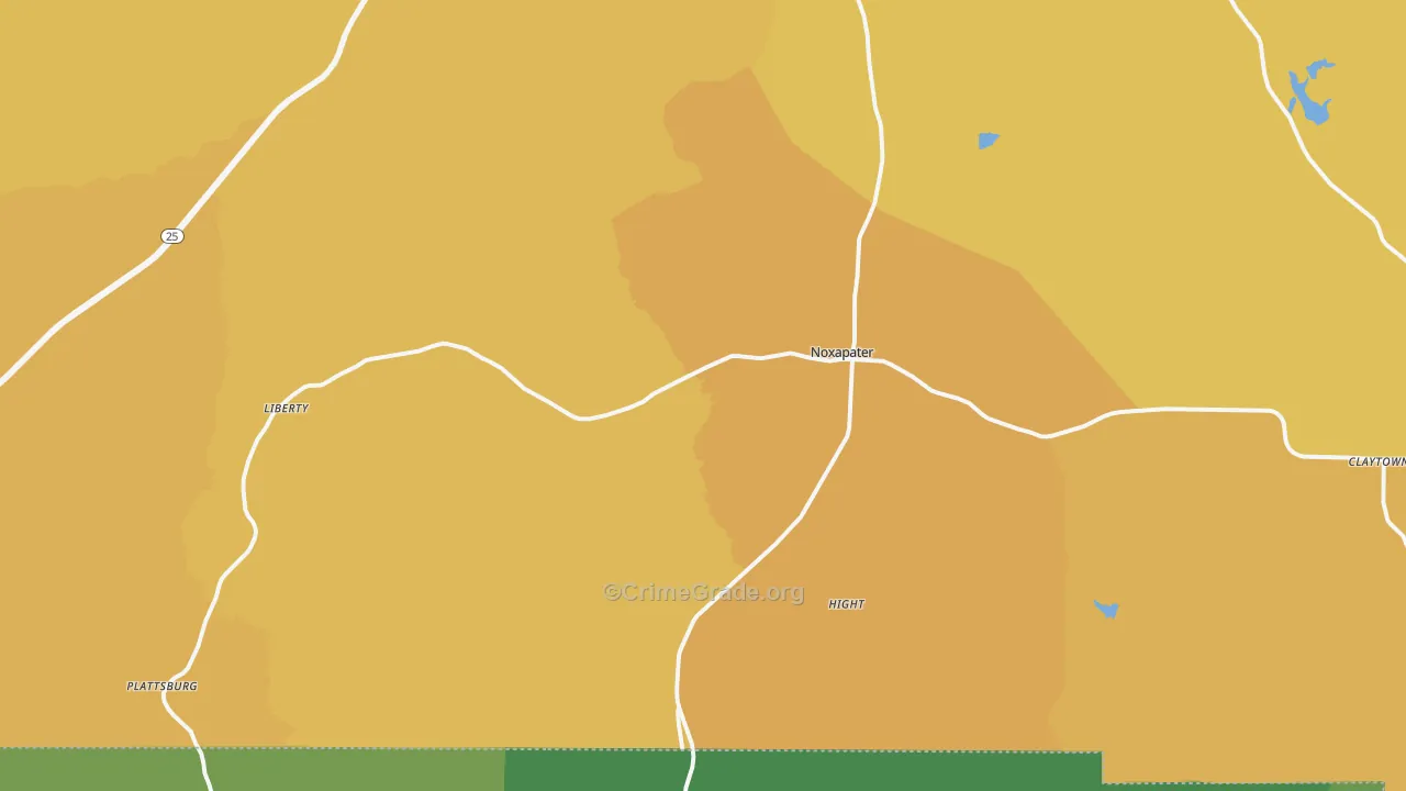 Noxapater, MS Map of Vehicle Theft Rates