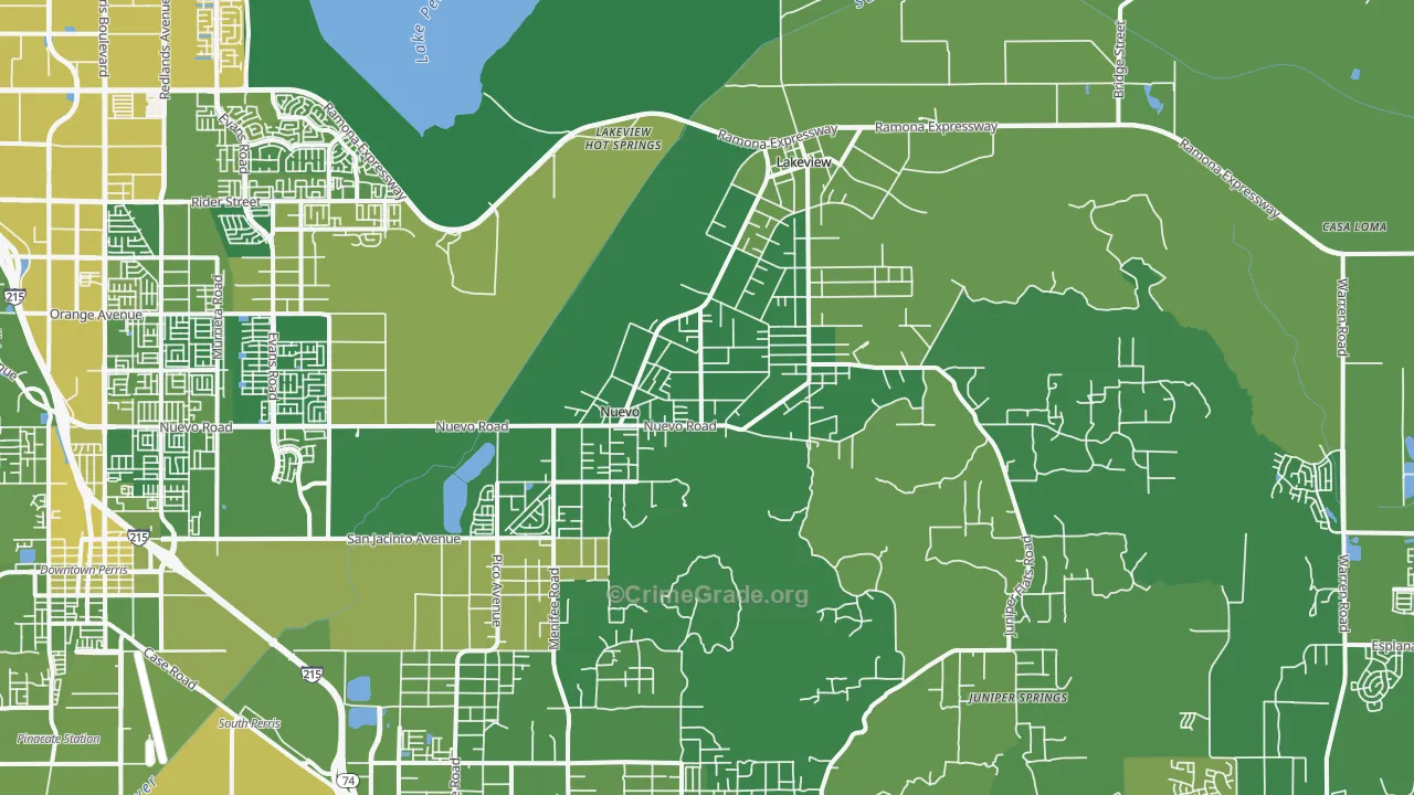 Nuevo, CA Map of Vehicle Theft Rates
