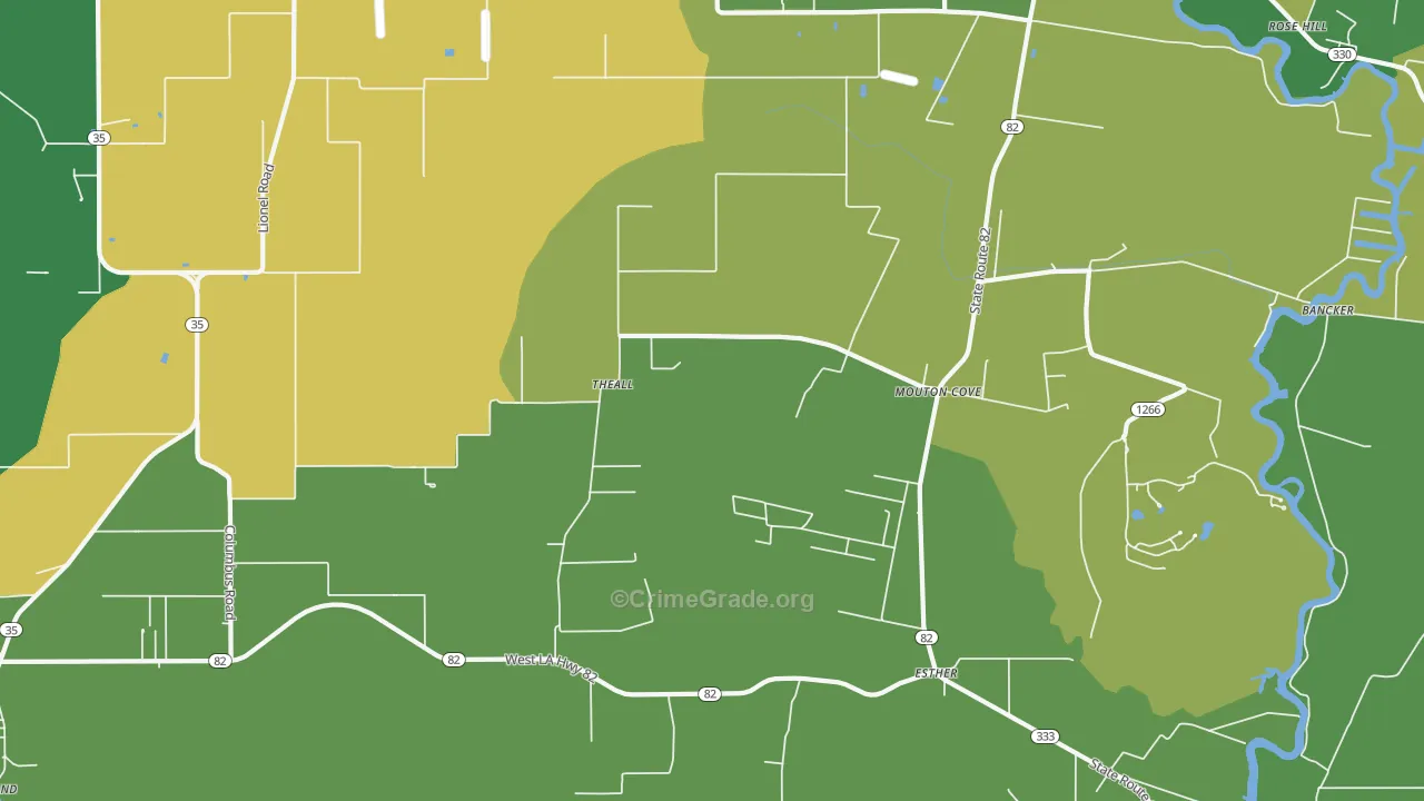 Nunez, LA Map of Vehicle Theft Rates