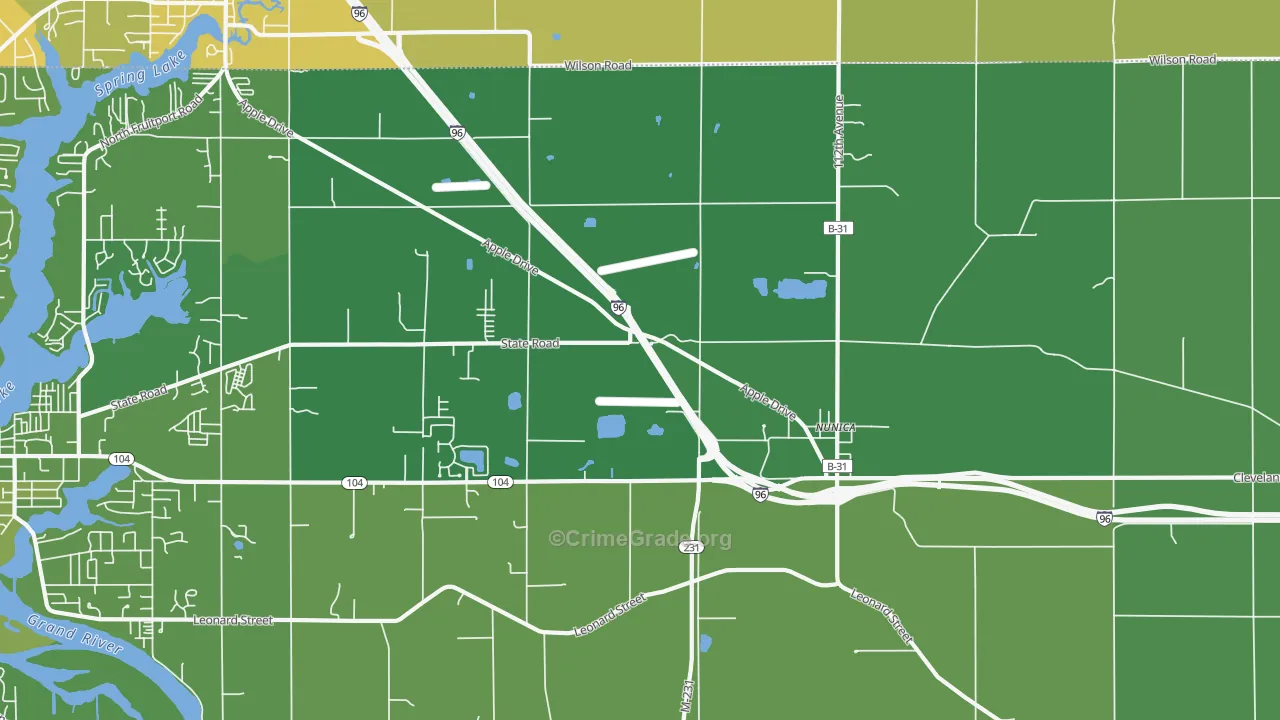 Nunica, MI Map of Vehicle Theft Rates