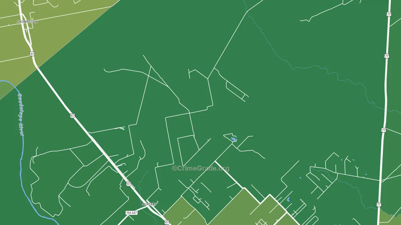 Nursery, TX Map of Vehicle Theft Rates