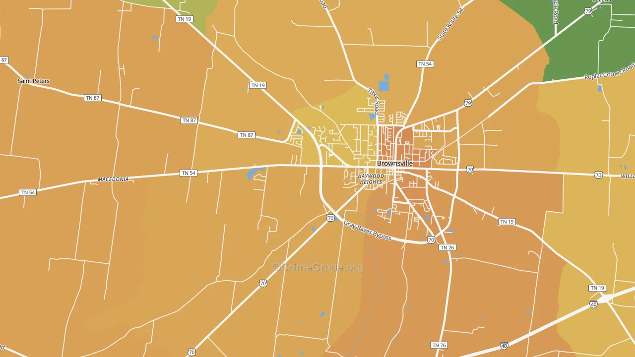 Nutbush, TN Map of Vehicle Theft Rates