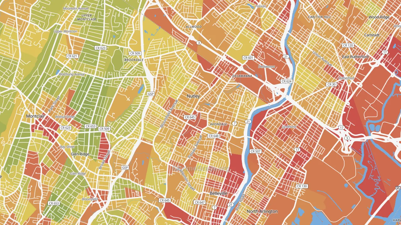 Nutley, NJ Map of Vehicle Theft Rates