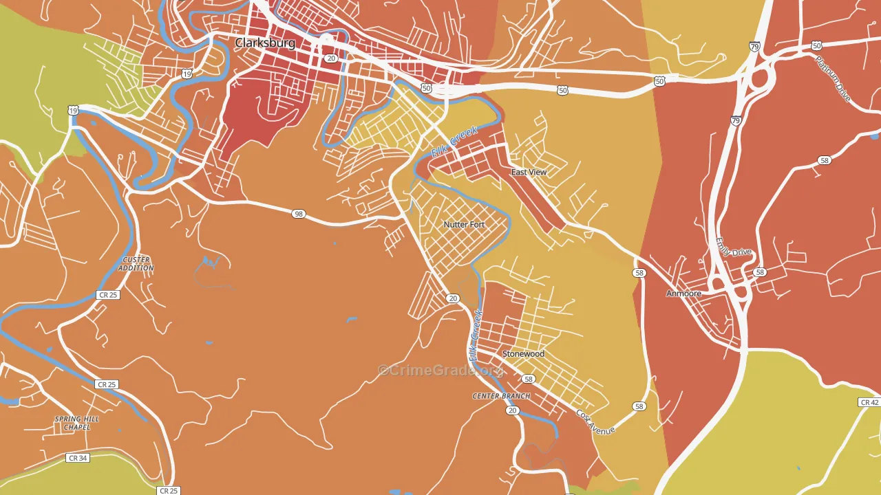 Nutter Fort, WV Map of Vehicle Theft Rates