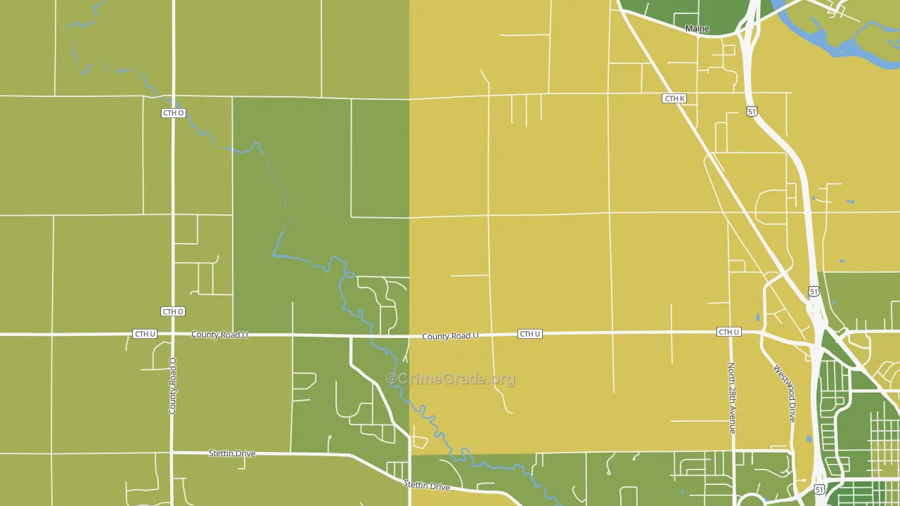 Nutterville, WI Map of Vehicle Theft Rates