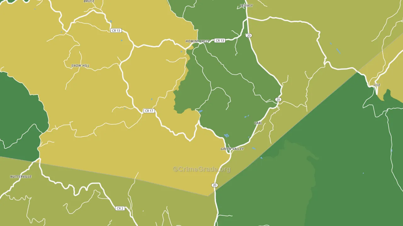Nutterville, WV Map of Vehicle Theft Rates