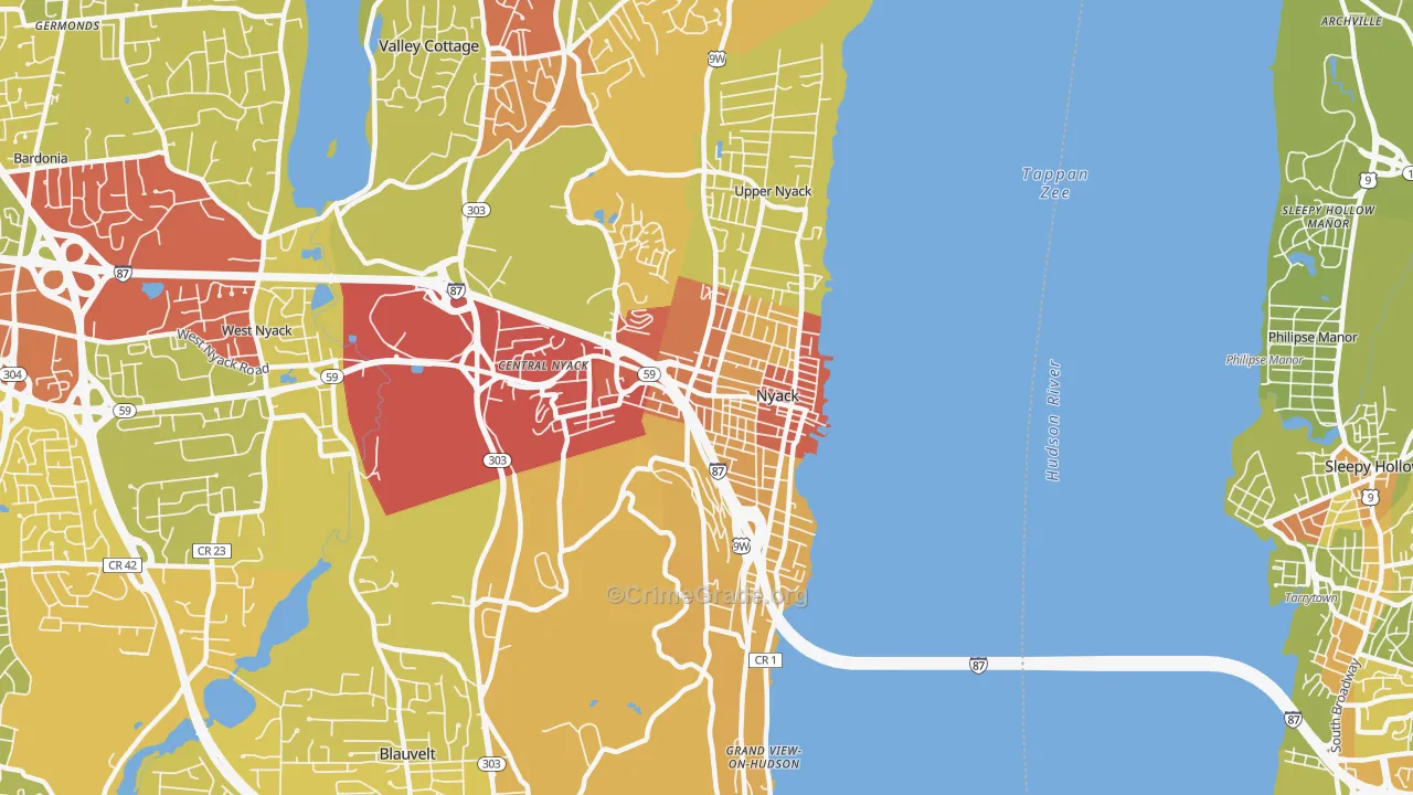 Nyack, NY Map of Vehicle Theft Rates