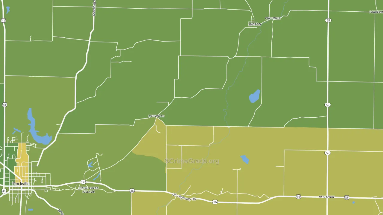 Nyesville, IN Map of Vehicle Theft Rates