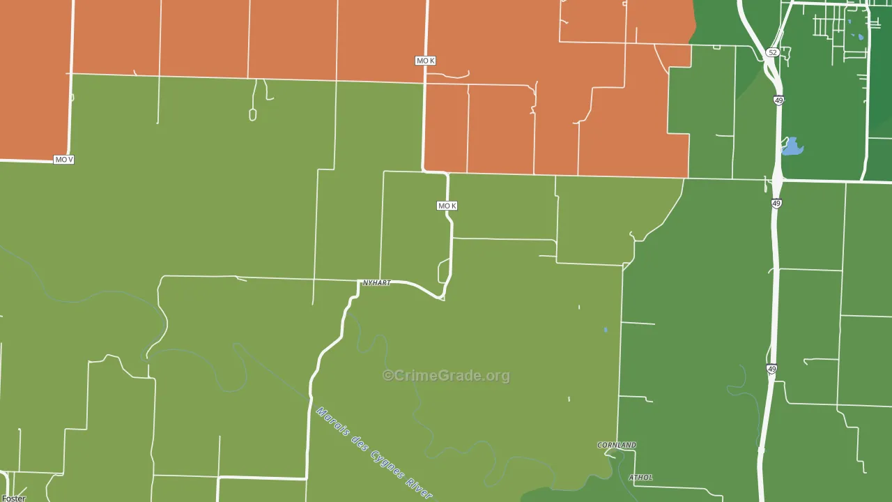 Nyhart, MO Map of Vehicle Theft Rates