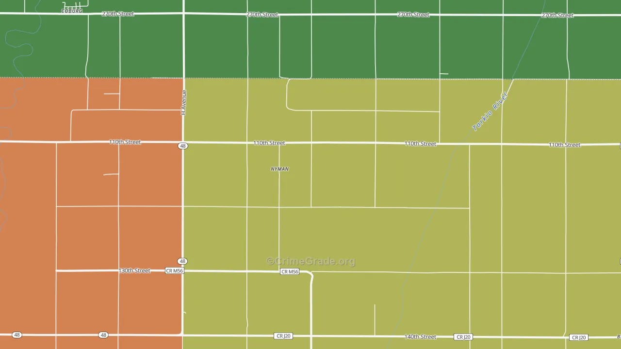Nyman, IA Map of Vehicle Theft Rates