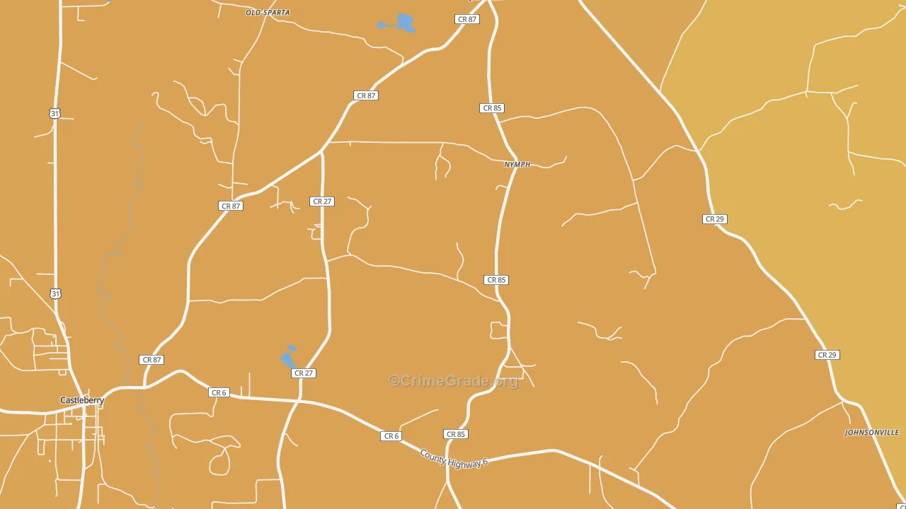 Nymph, AL Map of Vehicle Theft Rates