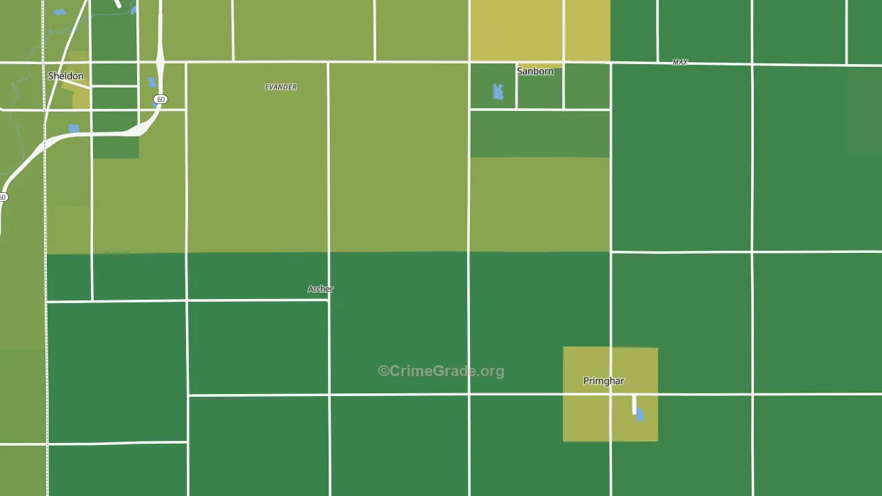 O'Brien County, IA Map of Vehicle Theft Rates