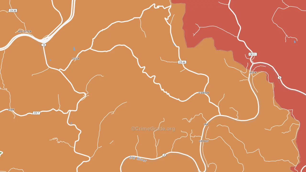 O'Brion, WV Map of Vehicle Theft Rates