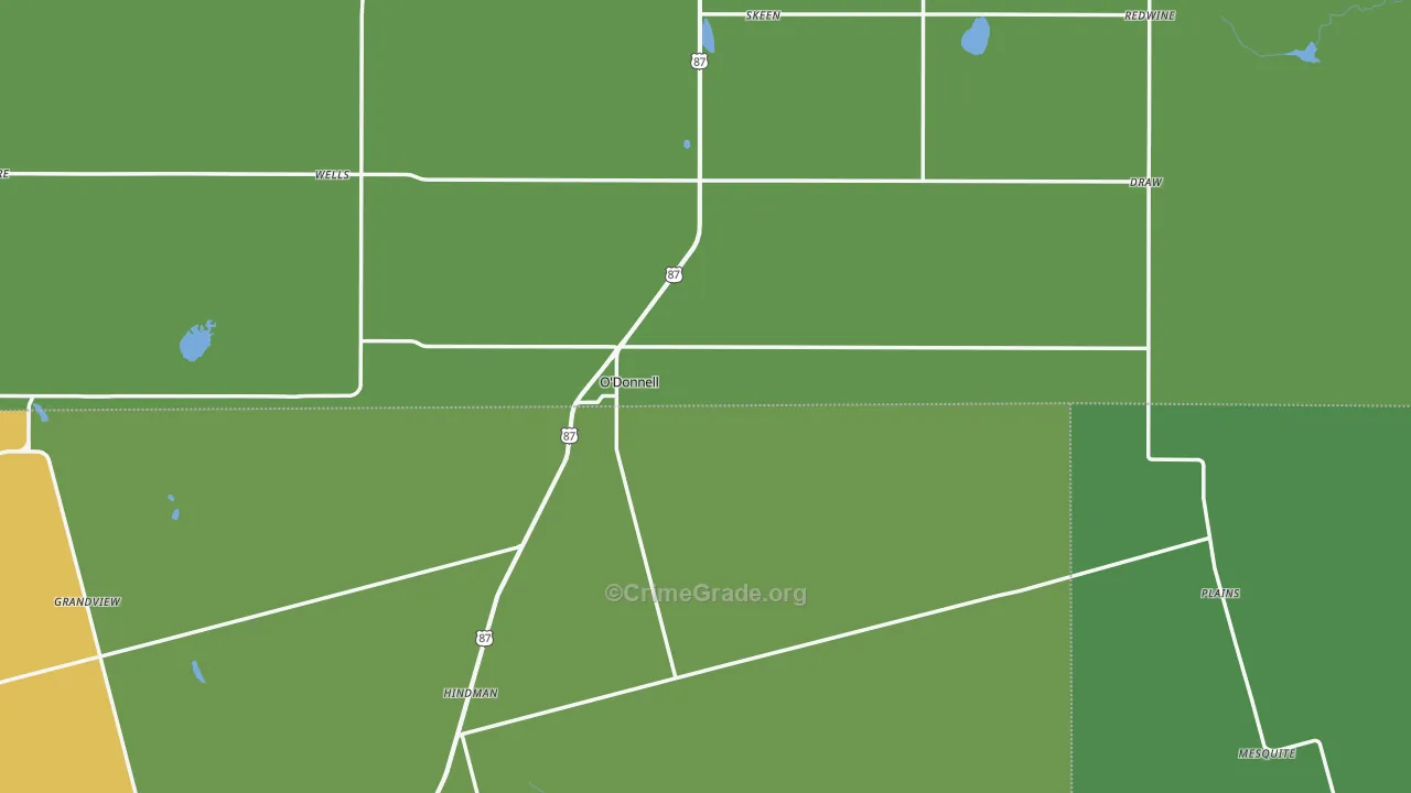 O'Donnell, TX Map of Vehicle Theft Rates