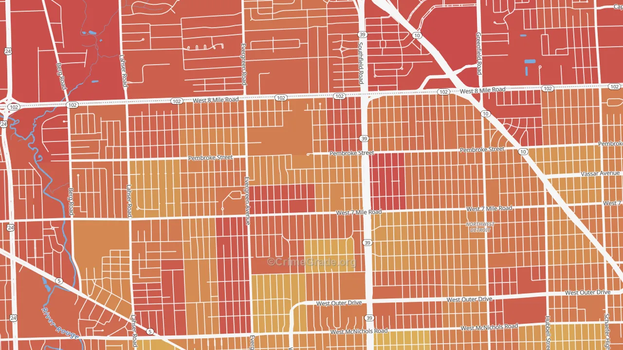 O Hair Park, Detroit, MI Map of Vehicle Theft Rates