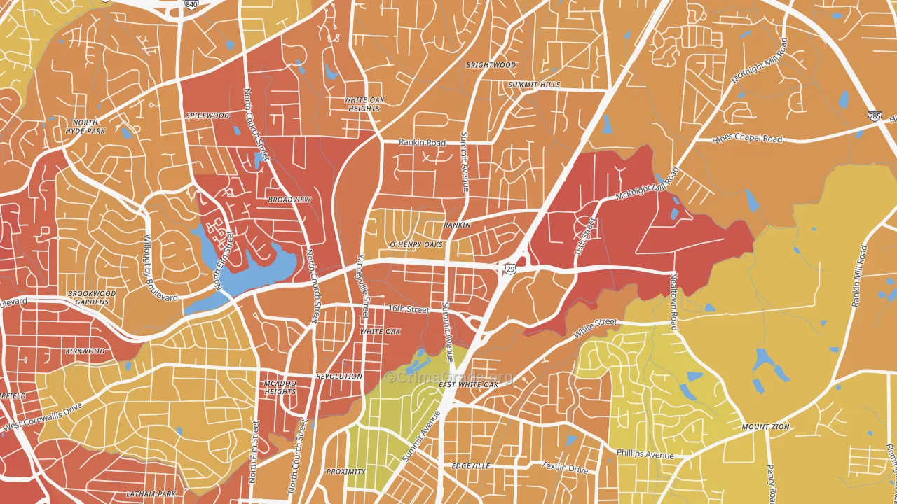 O Henry Oaks, Greensboro, NC Map of Vehicle Theft Rates