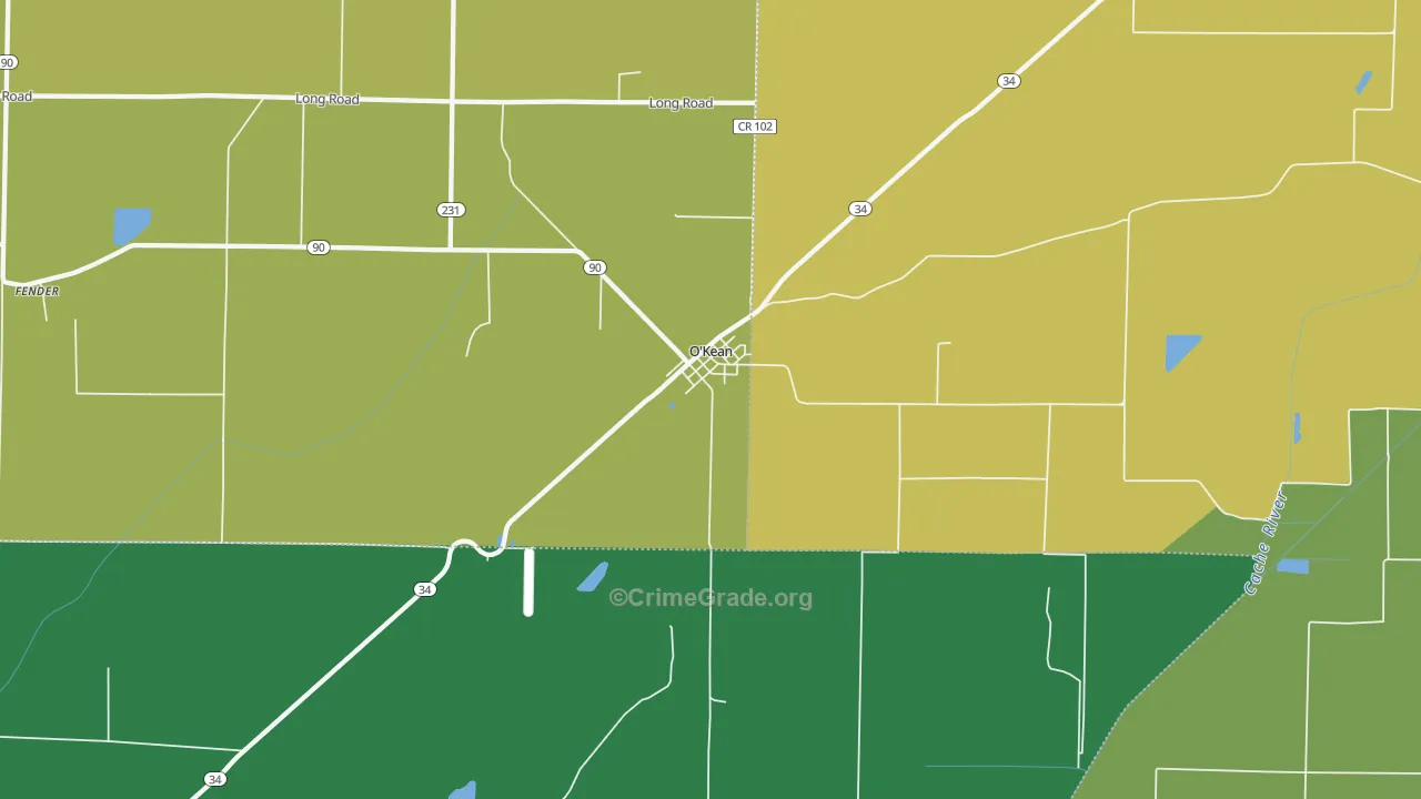 O'Kean, AR Map of Vehicle Theft Rates