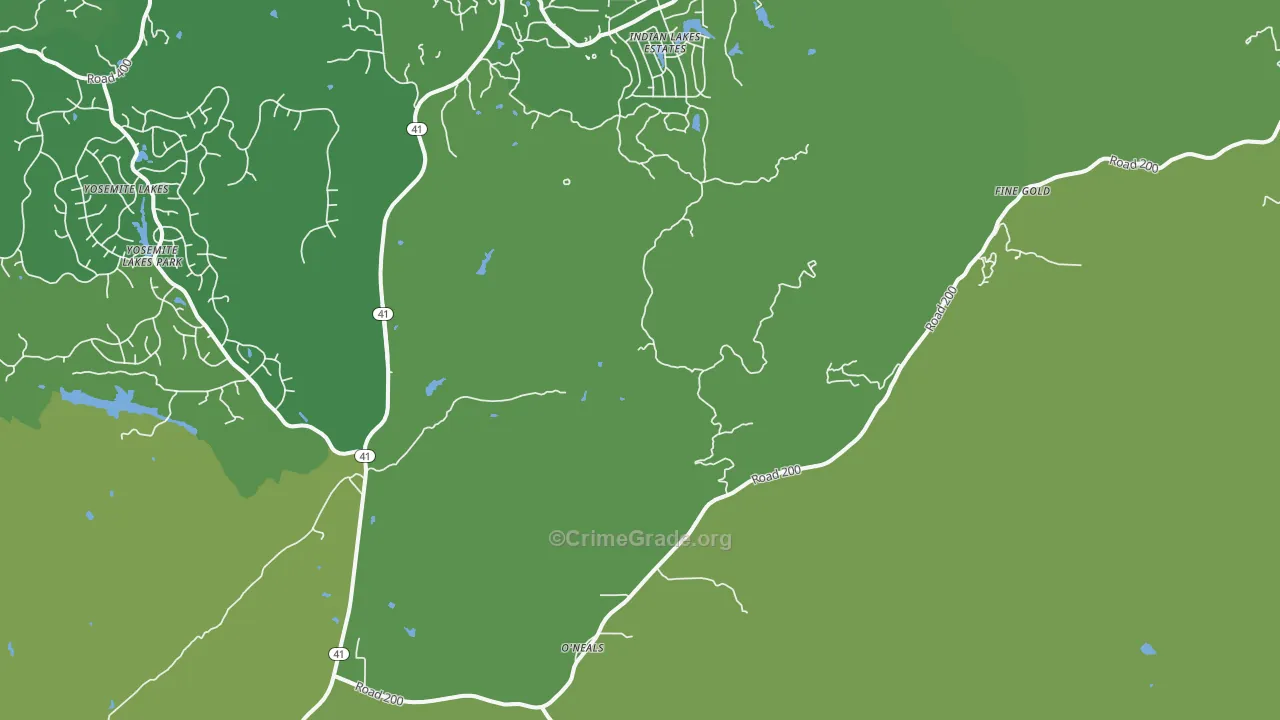 O'Neals, CA Map of Vehicle Theft Rates