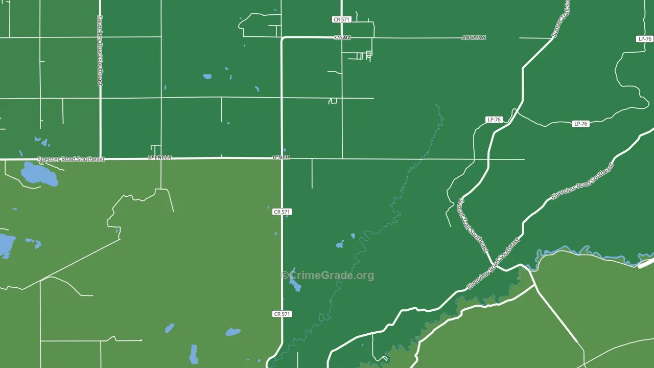 O'neil, MI Map of Vehicle Theft Rates