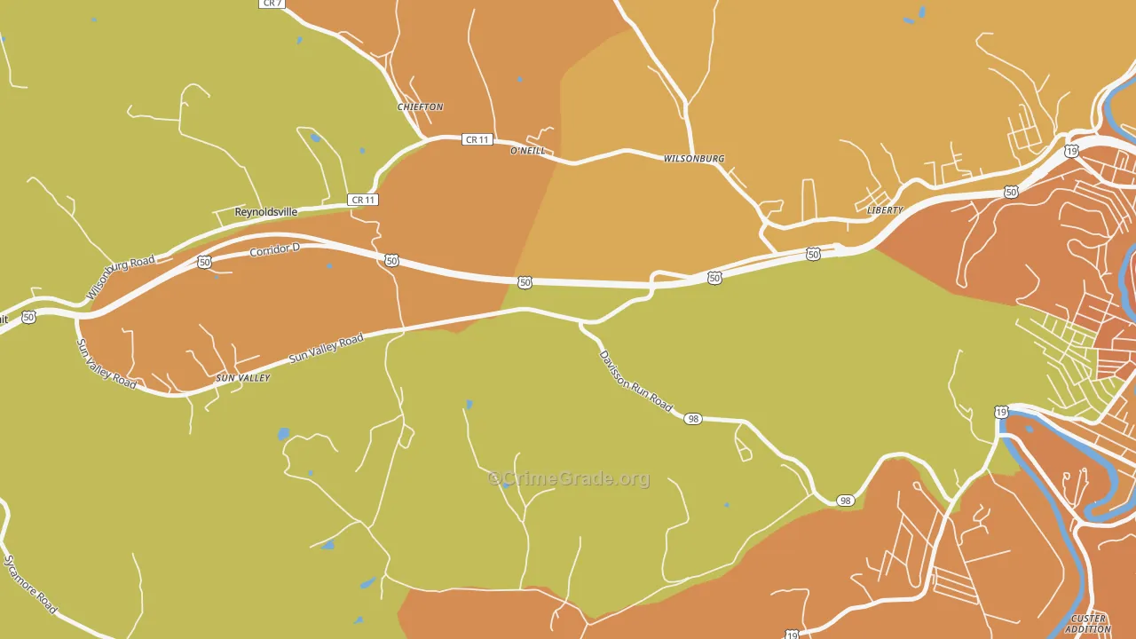 O'neil, WV Map of Vehicle Theft Rates