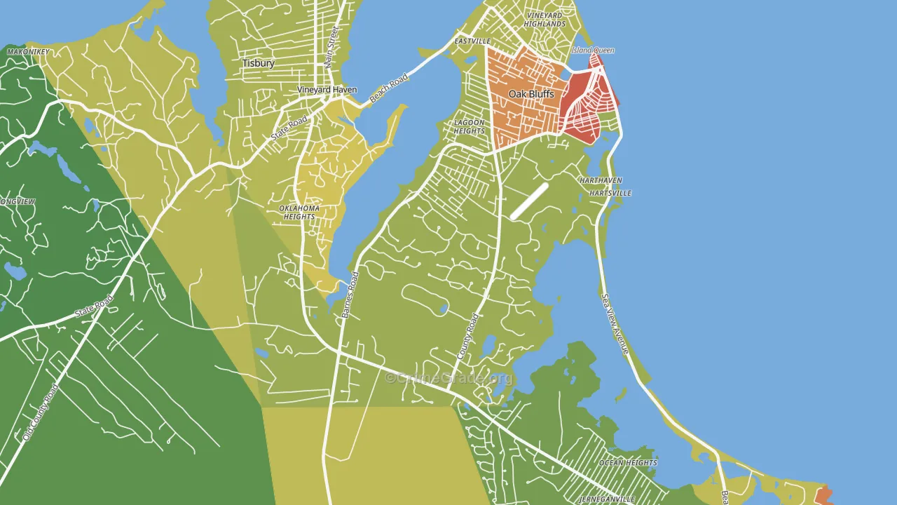 Oak Bluffs, MA Map of Vehicle Theft Rates