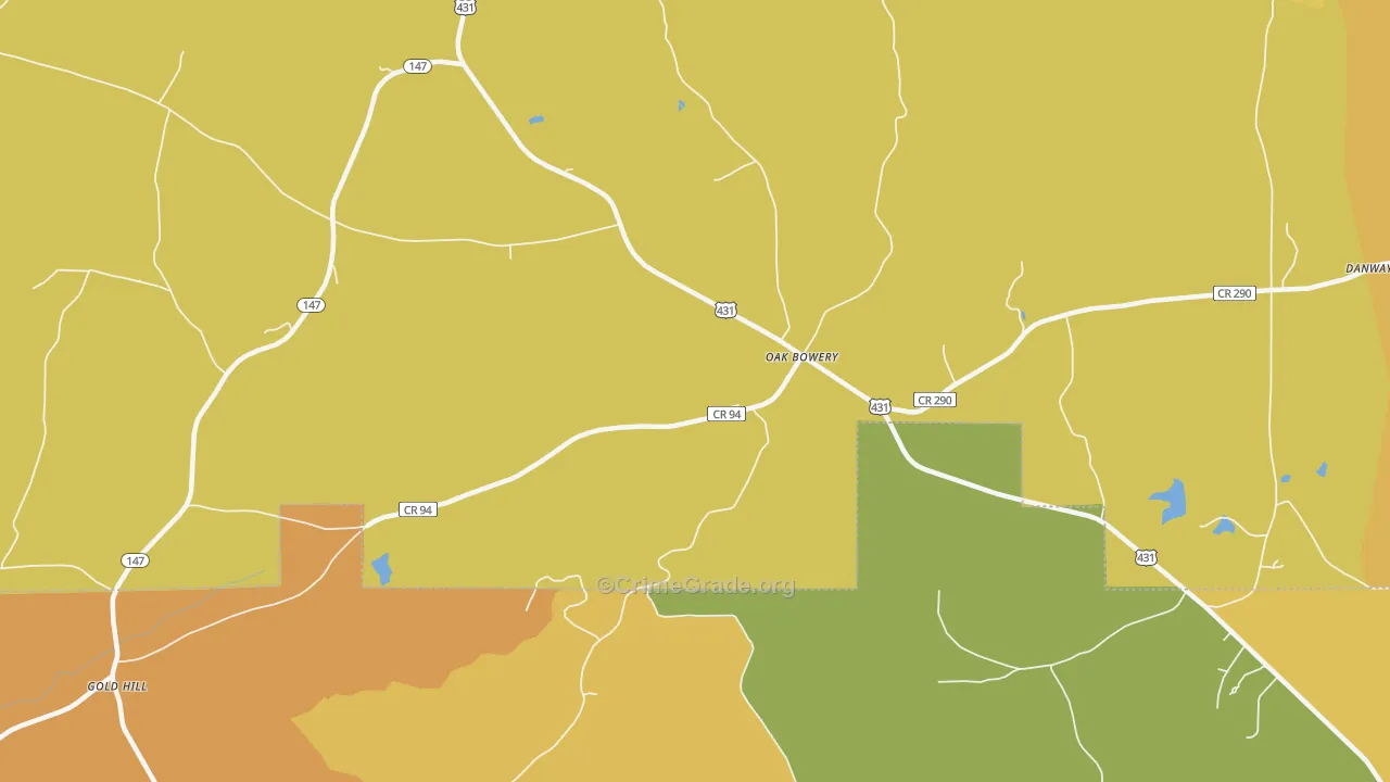 Oak Bowery, AL Map of Vehicle Theft Rates