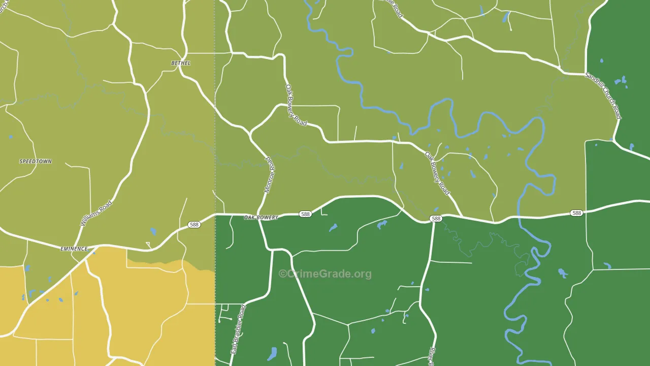 Oak Bowery, MS Map of Vehicle Theft Rates