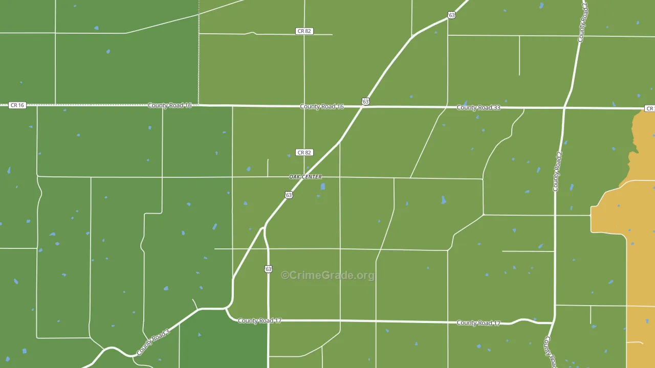 Oak Center, MN Map of Vehicle Theft Rates
