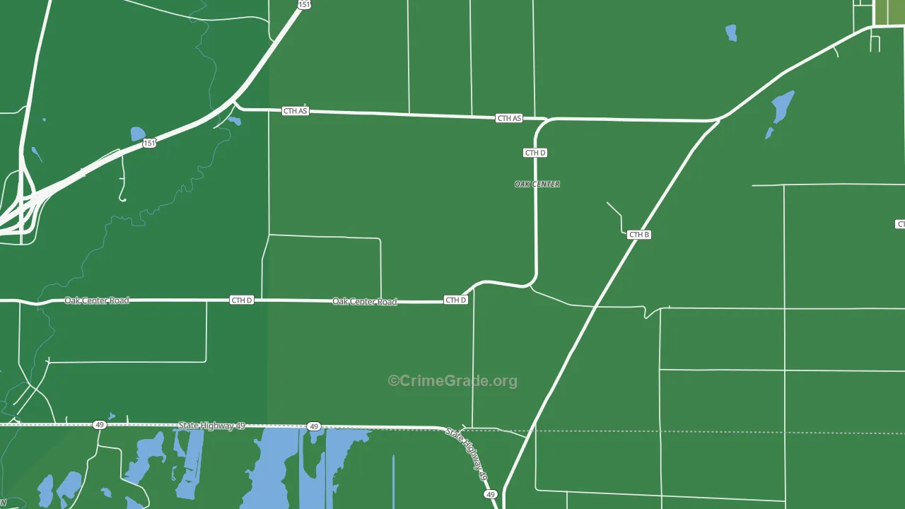 Oak Center, WI Map of Vehicle Theft Rates