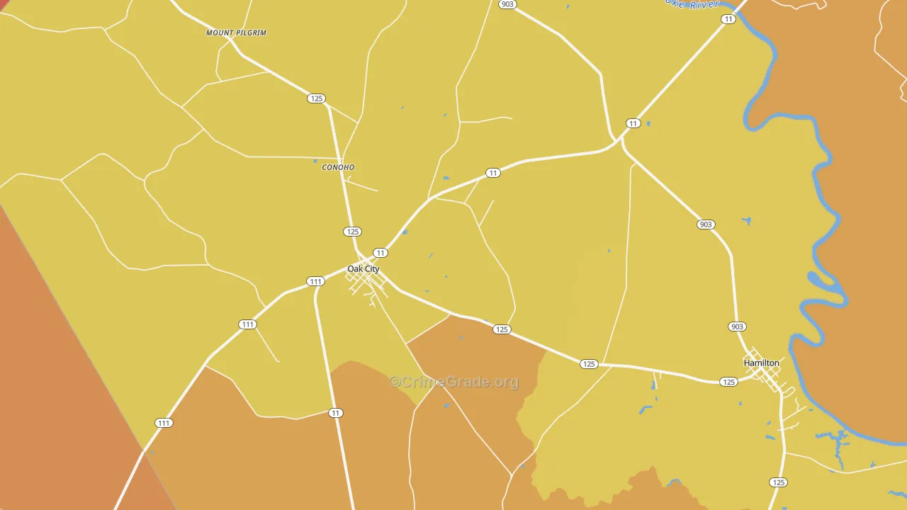 Oak City, NC Map of Vehicle Theft Rates